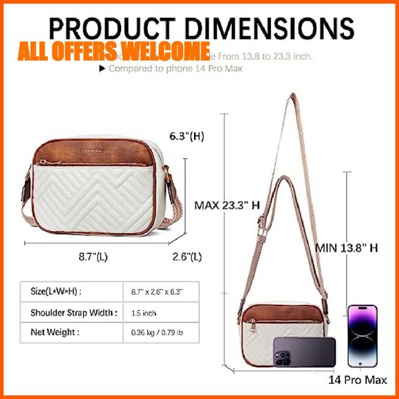 Small Quilted Vegan Leather Crossbody Bag with Wide Strap - Picture 4 of 8